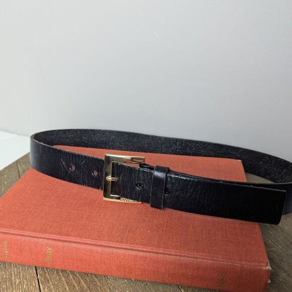 Michael Kors Black Leather Belt Gold Buckle Adjustable 29-33” - Picture 3 of 10